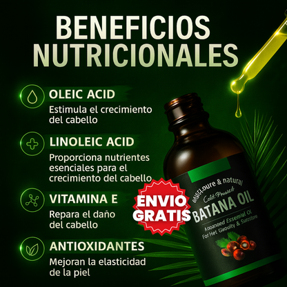 BatanaGlow™ – Aceite Regenerador 100% Natural, Restaura tu Cabello, Frena la Caída y Revive el Brillo