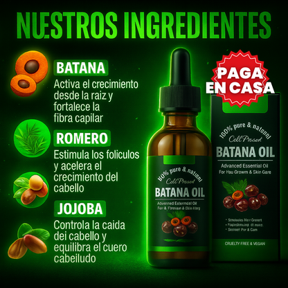 BatanaGlow™ – Aceite Regenerador 100% Natural, Restaura tu Cabello, Frena la Caída y Revive el Brillo