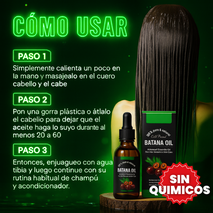 BatanaGlow™ – Aceite Regenerador 100% Natural, Restaura tu Cabello, Frena la Caída y Revive el Brillo